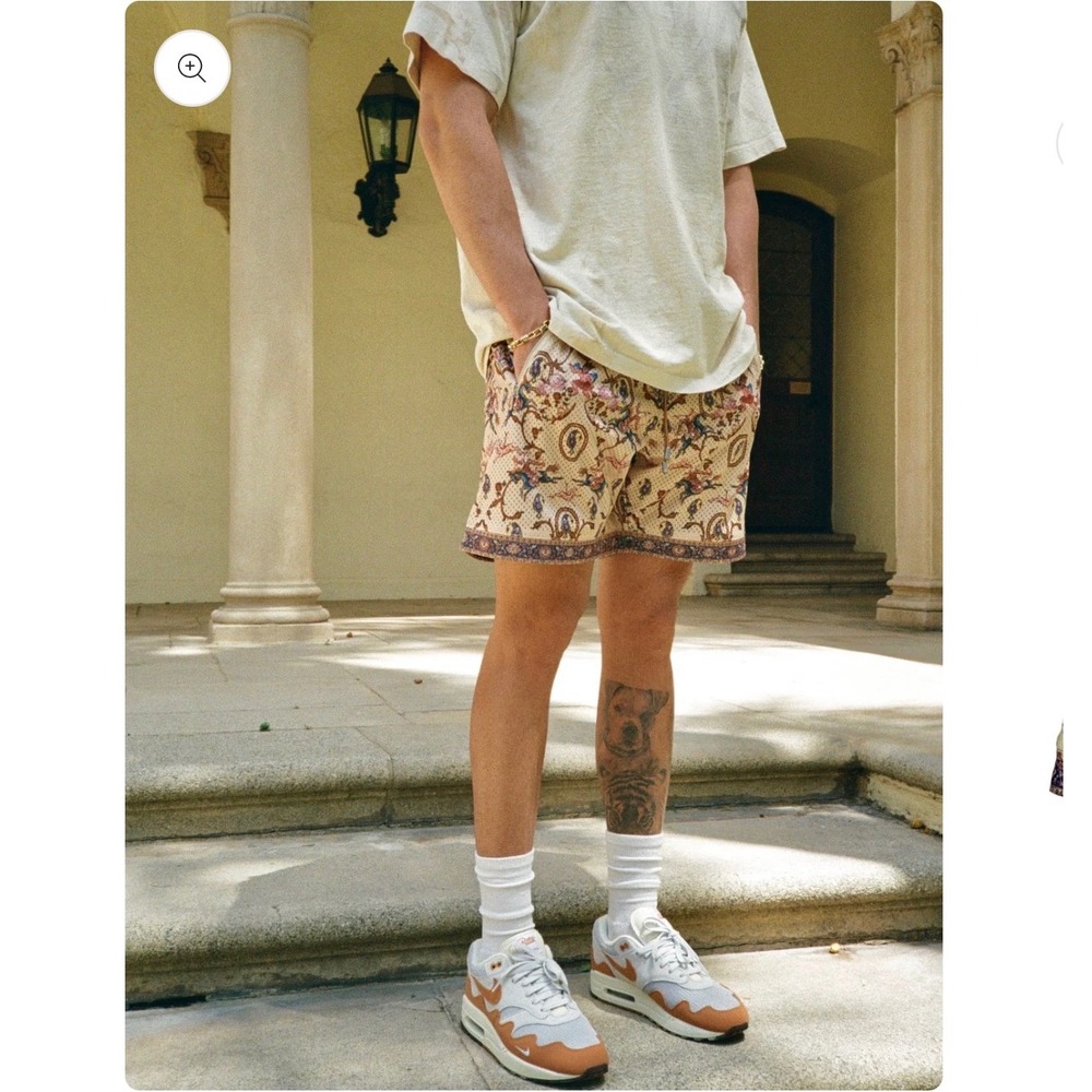Bledla‎ Mens Mesh Shorts Cream Tapestry Print Equestrian Baroque Size Small